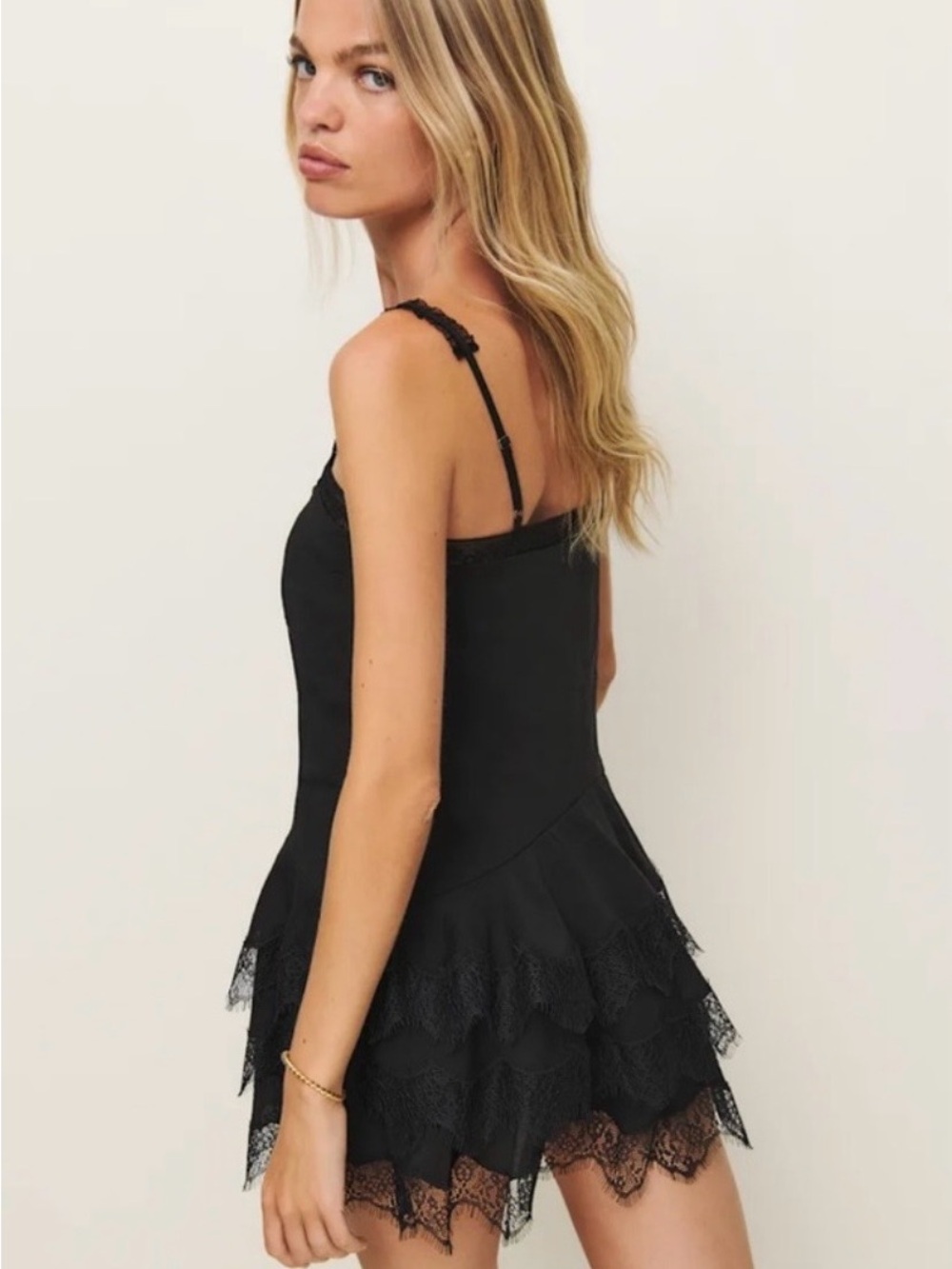Reformation Black Lace Mini Dress with Strappy Detail Size 4 like new - Picture 2 of 7